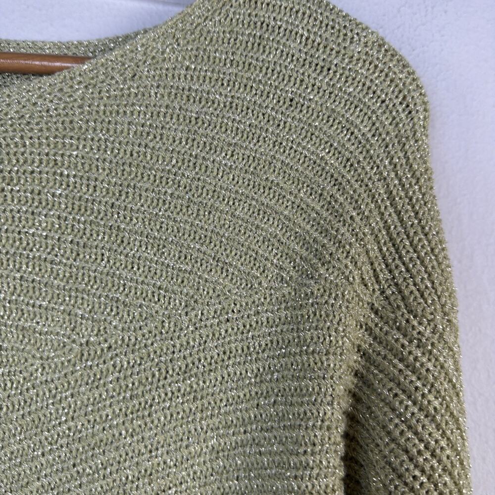 Chico's 2 Large shannon shine Metallic party Sweater Pullover Green festival NWT - Picture 4 of 14